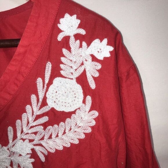 Women's South Main Red & White Embroidered Blouse - Picture 4 of 11
